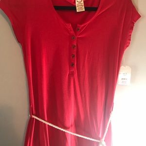 Ankle Length Red drawstring dress